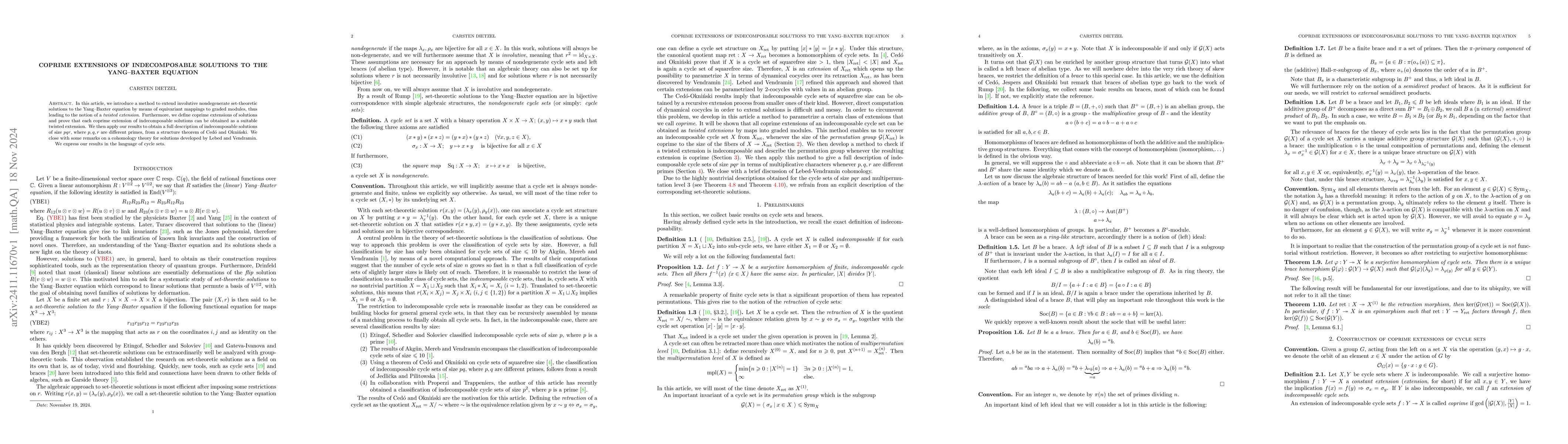 Thumbnail for Coprime extensions of indecomposable solutions to the Yang-Baxter
  equation