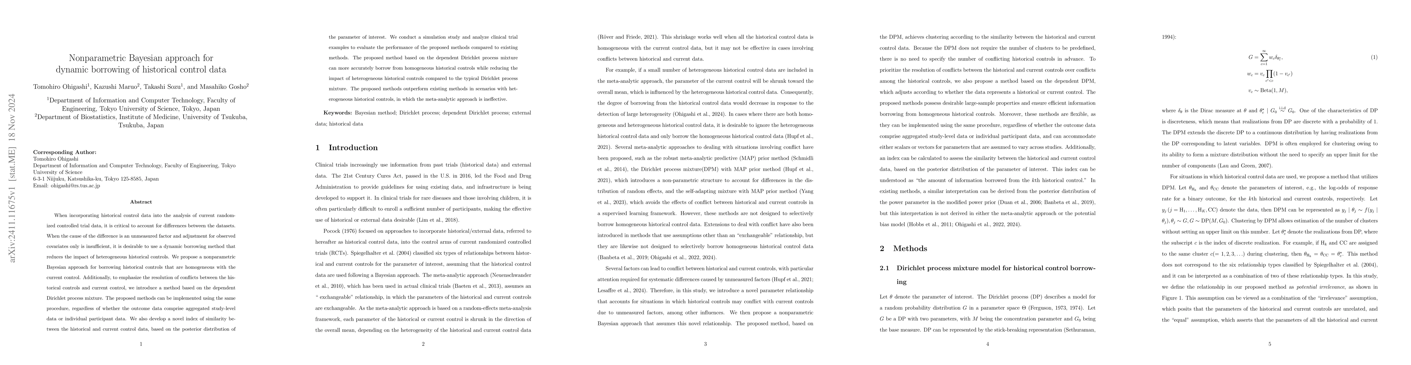 Thumbnail for Nonparametric Bayesian approach for dynamic borrowing of historical
  control data