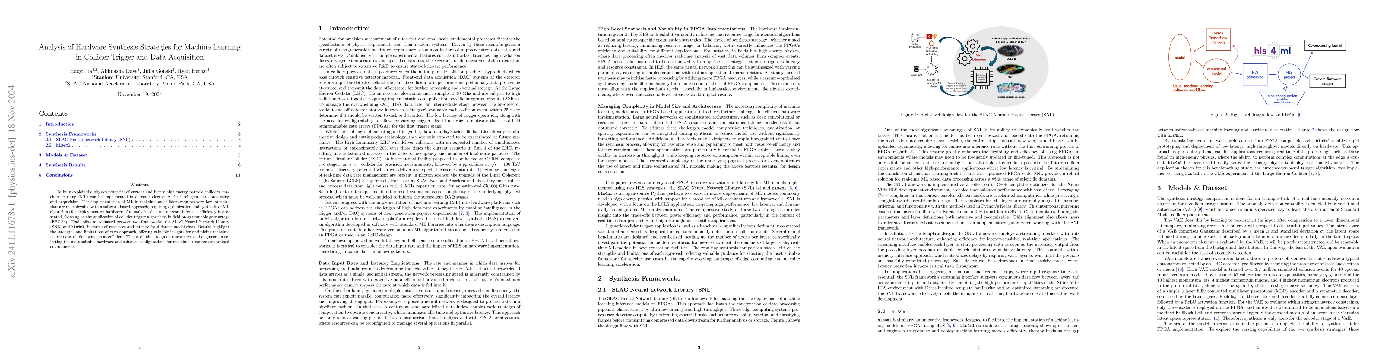Thumbnail for Analysis of Hardware Synthesis Strategies for Machine Learning in
  Collider Trigger and Data Acquisition