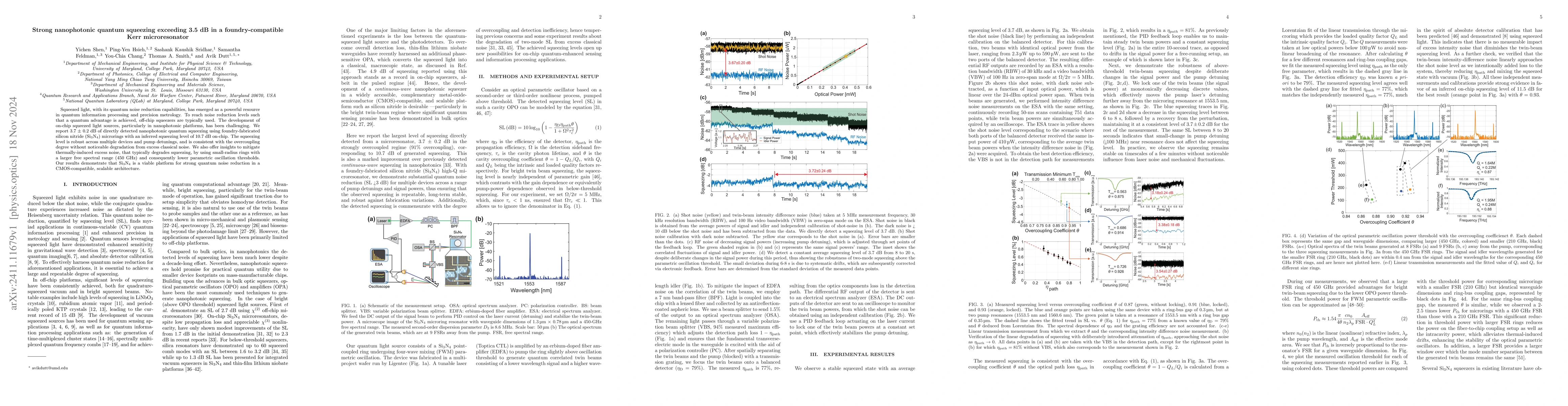 Thumbnail for Strong nanophotonic quantum squeezing exceeding 3.5 dB in a
  foundry-compatible Kerr microresonator