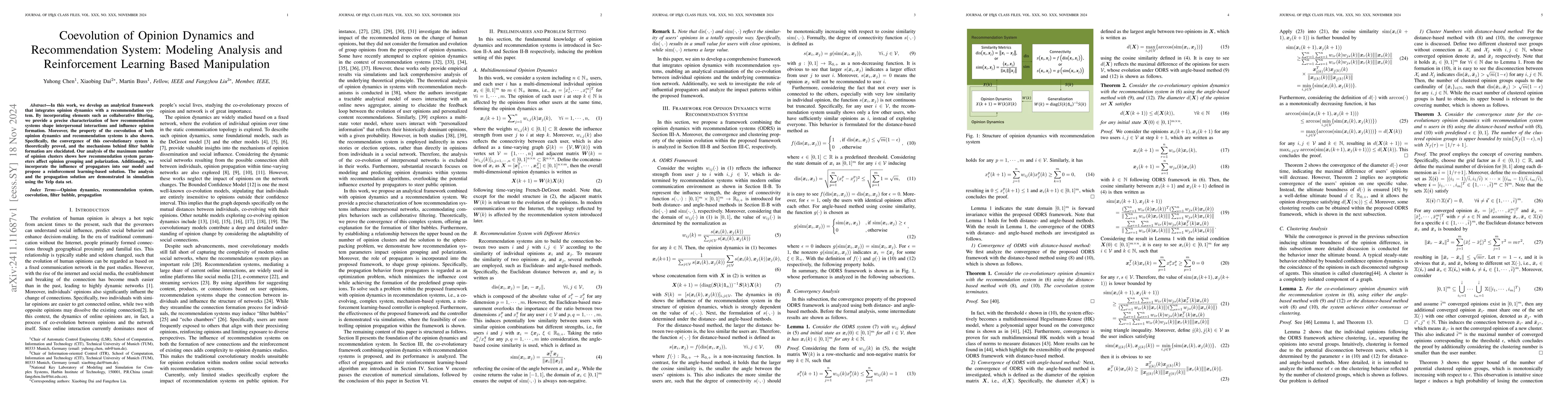 Thumbnail for Coevolution of Opinion Dynamics and Recommendation System: Modeling
  Analysis and Reinforcement Learning Based Manipulation