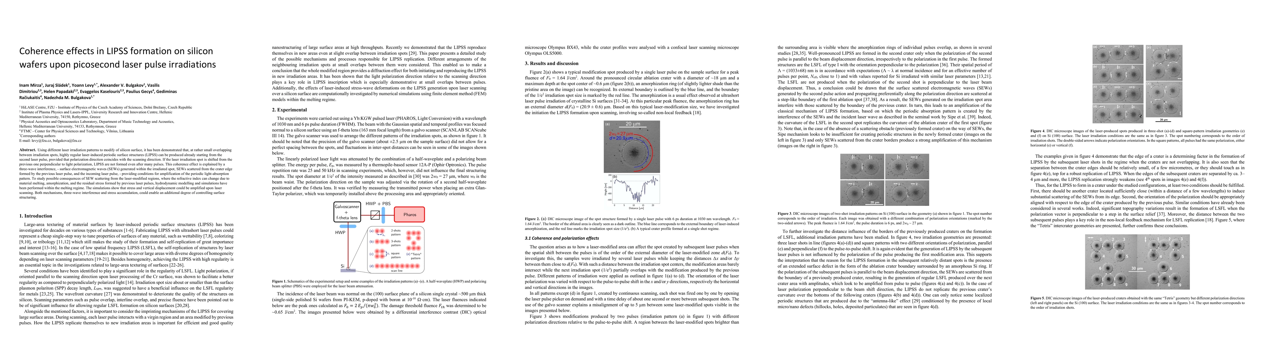 Thumbnail for Coherence effects in LIPSS formation on silicon wafers upon picosecond
  laser pulse irradiations