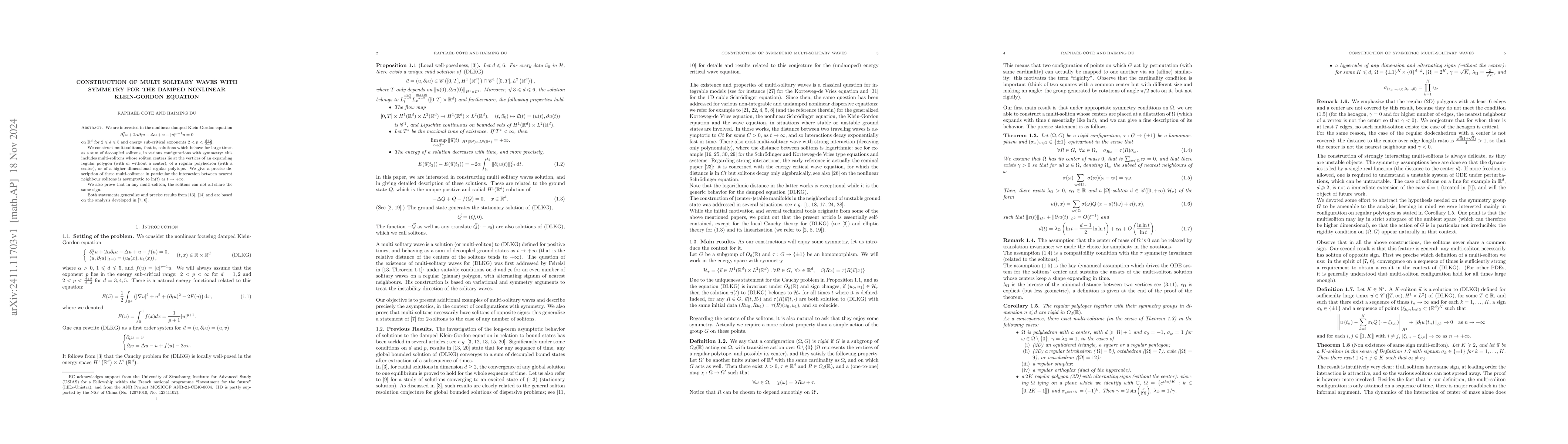 Thumbnail for Construction of multi solitary waves with symmetry for the damped
  nonlinear Klein-Gordon equation