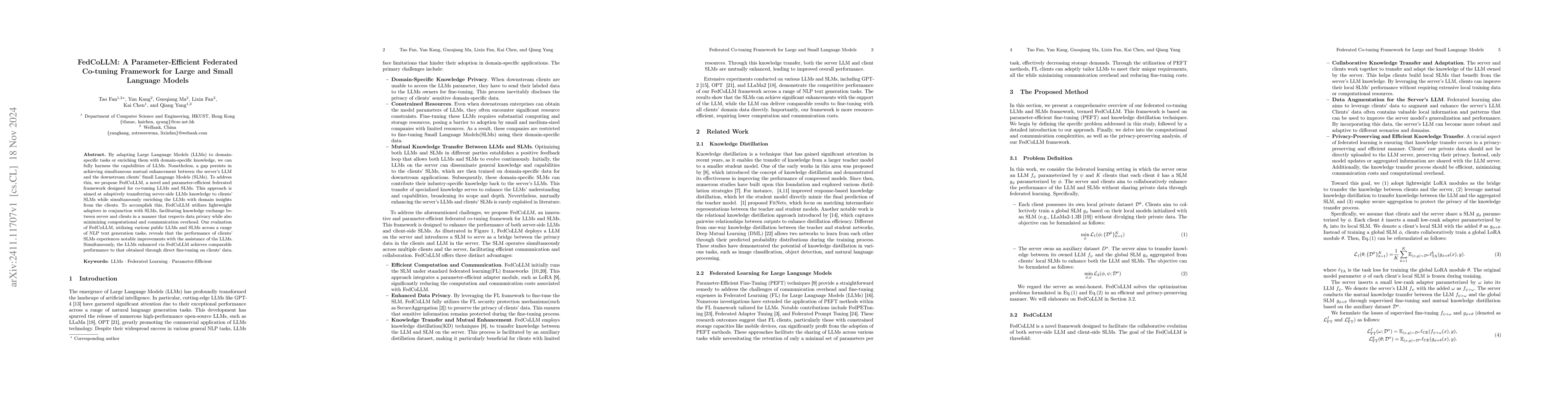 Thumbnail for FedCoLLM: A Parameter-Efficient Federated Co-tuning Framework for Large
  and Small Language Models