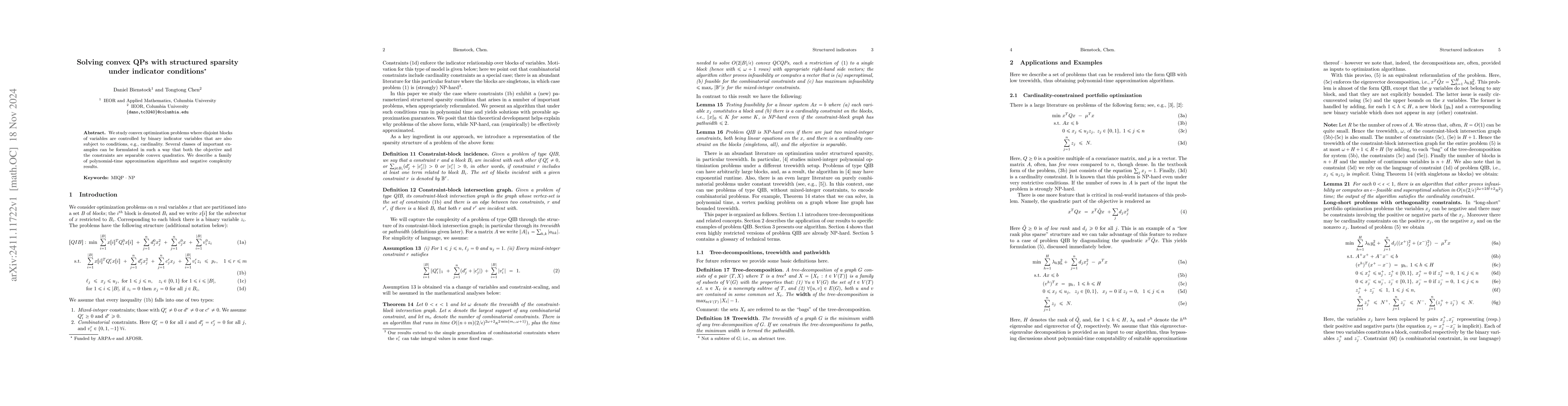 Thumbnail for Solving convex QPs with structured sparsity under indicator conditions