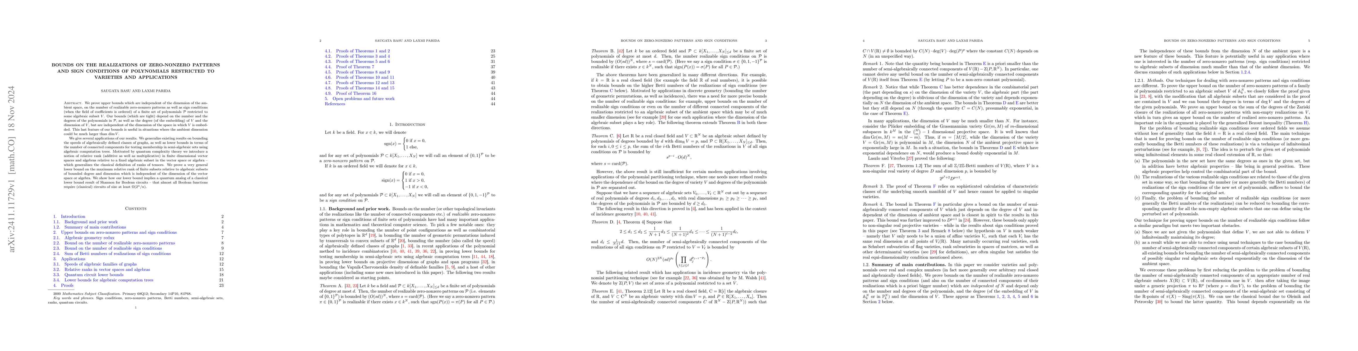 Thumbnail for Bounds on the realizations of zero-nonzero patterns and sign conditions
  of polynomials restricted to varieties and applications
