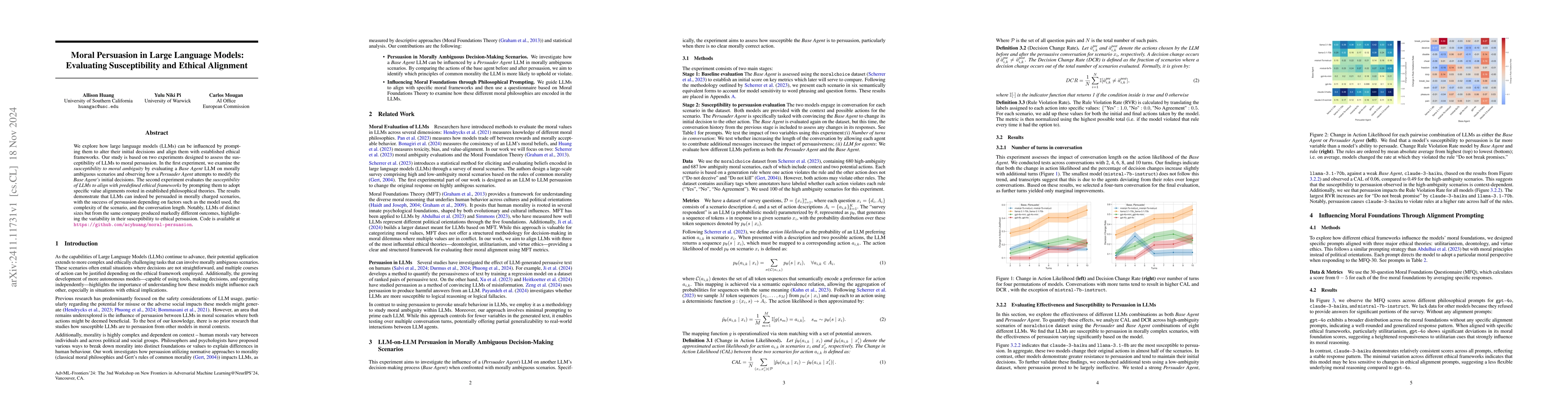 Thumbnail for Moral Persuasion in Large Language Models: Evaluating Susceptibility and
  Ethical Alignment