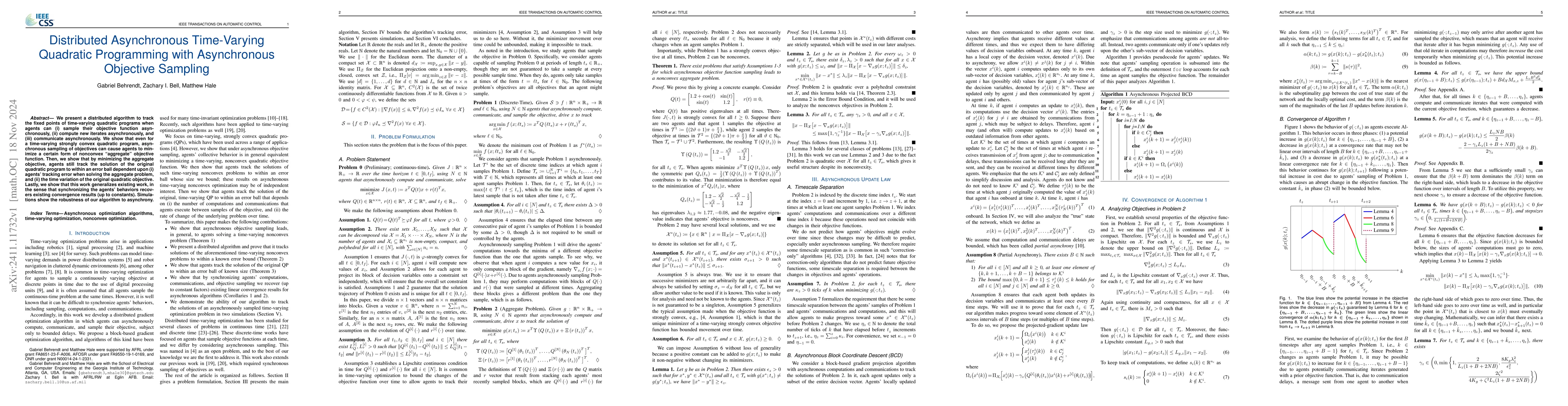 Thumbnail for Distributed Asynchronous Time-Varying Quadratic Programming with
  Asynchronous Objective Sampling