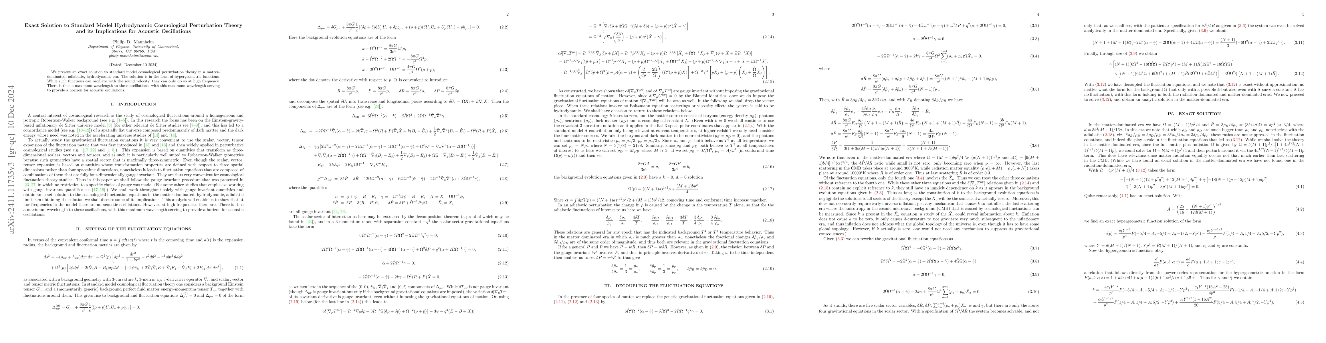 Thumbnail for Exact Solution to Standard Model Hydrodynamic Cosmological Perturbation
  Theory and its Implications for Acoustic Oscillations