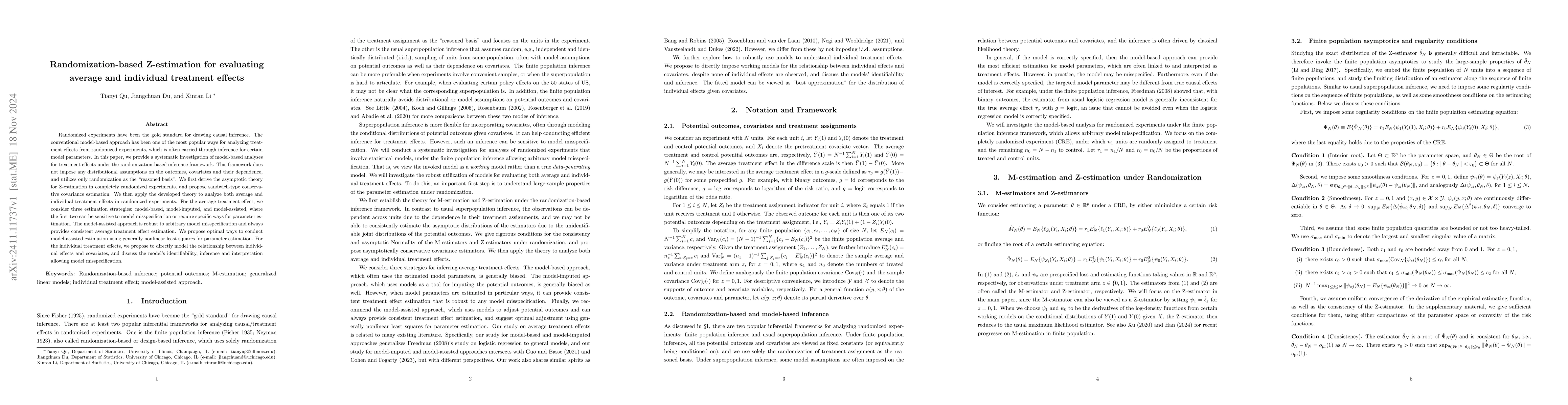 Thumbnail for Randomization-based Z-estimation for evaluating average and individual
  treatment effects