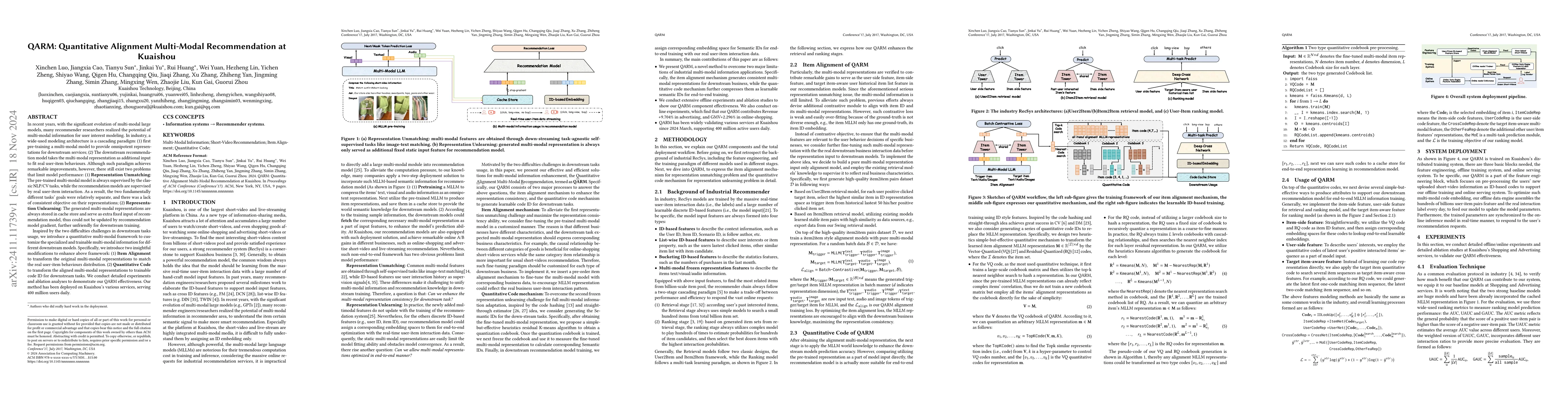 Thumbnail for QARM: Quantitative Alignment Multi-Modal Recommendation at Kuaishou