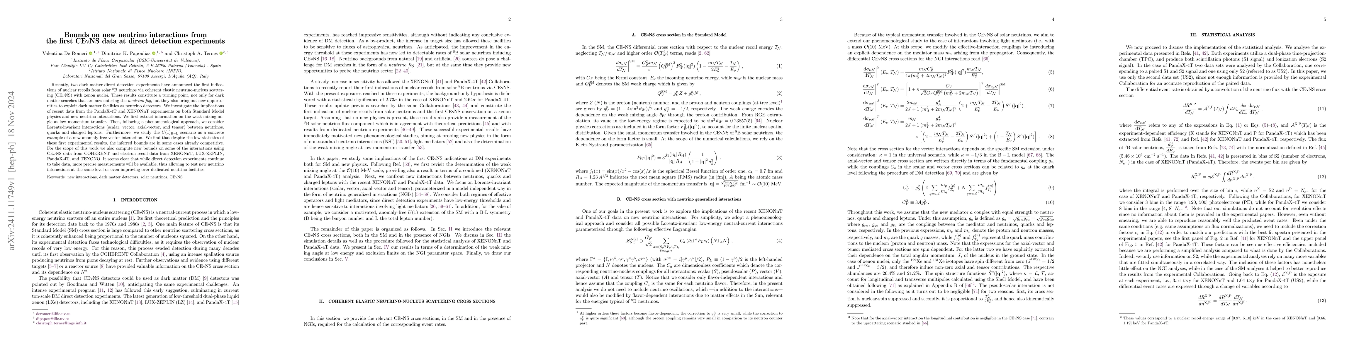 Thumbnail for Bounds on new neutrino interactions from the first CE$ν$NS data at
  direct detection experiments