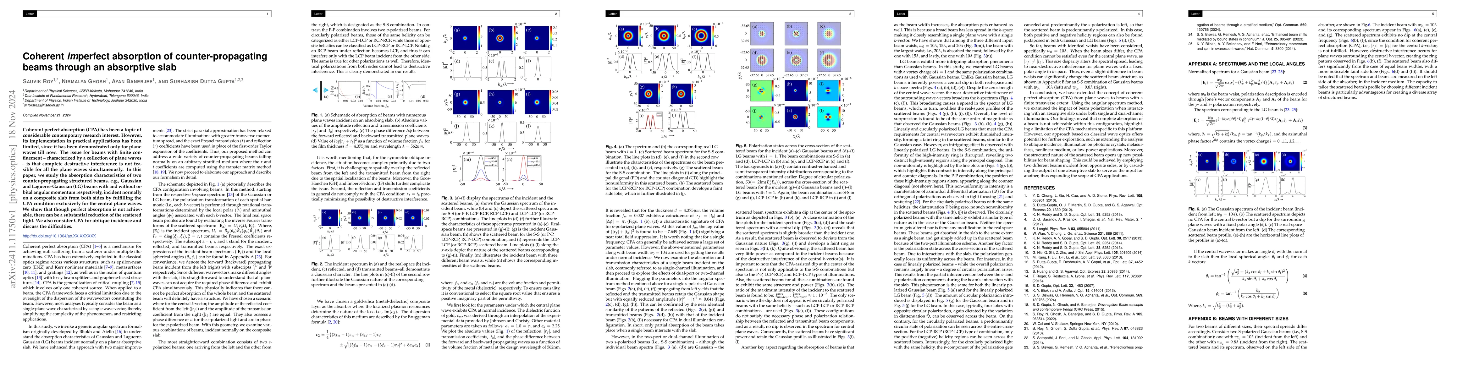 Thumbnail for Coherent imperfect absorption of counter-propagating beams through an
  absorptive slab