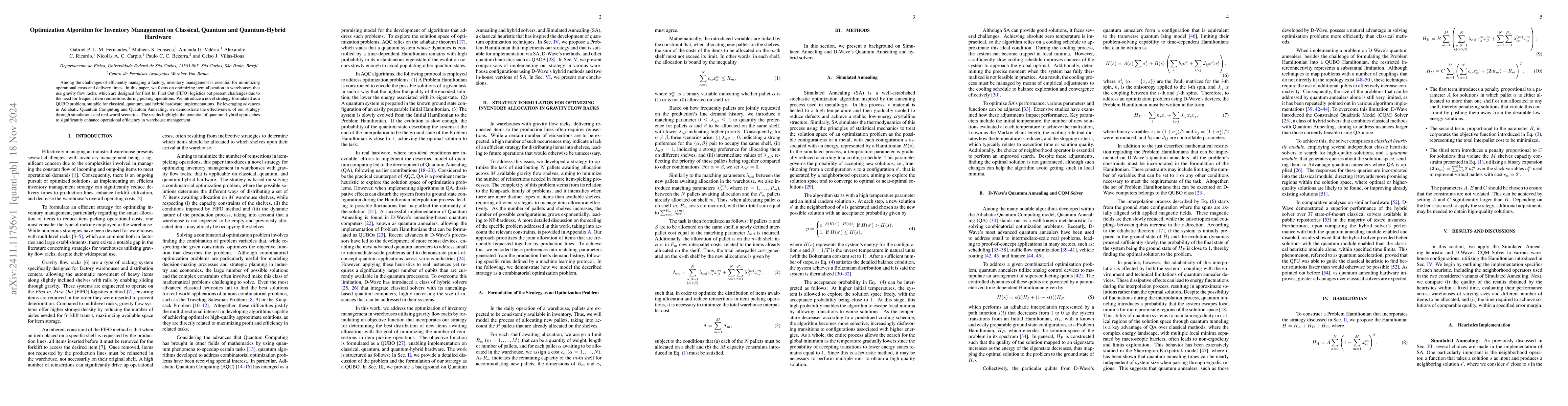 Thumbnail for Optimization Algorithm for Inventory Management on Classical, Quantum
  and Quantum-Hybrid Hardware