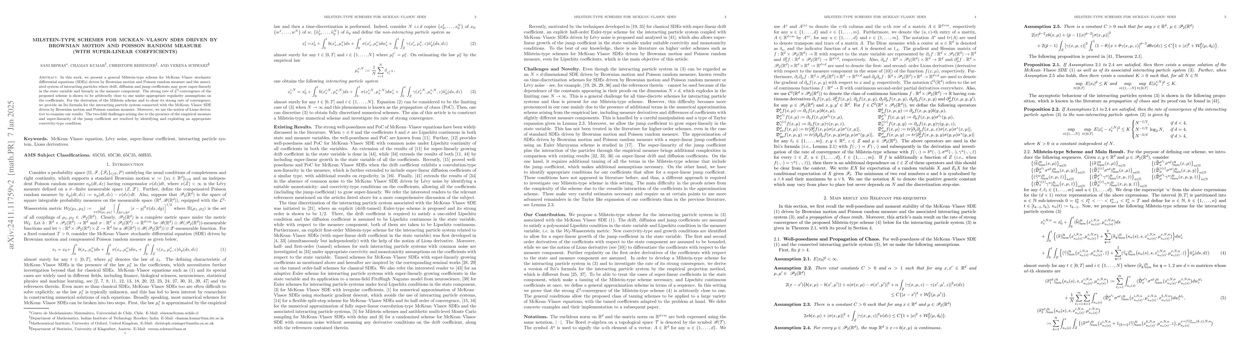 Thumbnail for Milstein-type schemes for McKean-Vlasov SDEs driven by Brownian motion
  and Poisson random measure (with super-linear coefficients)
