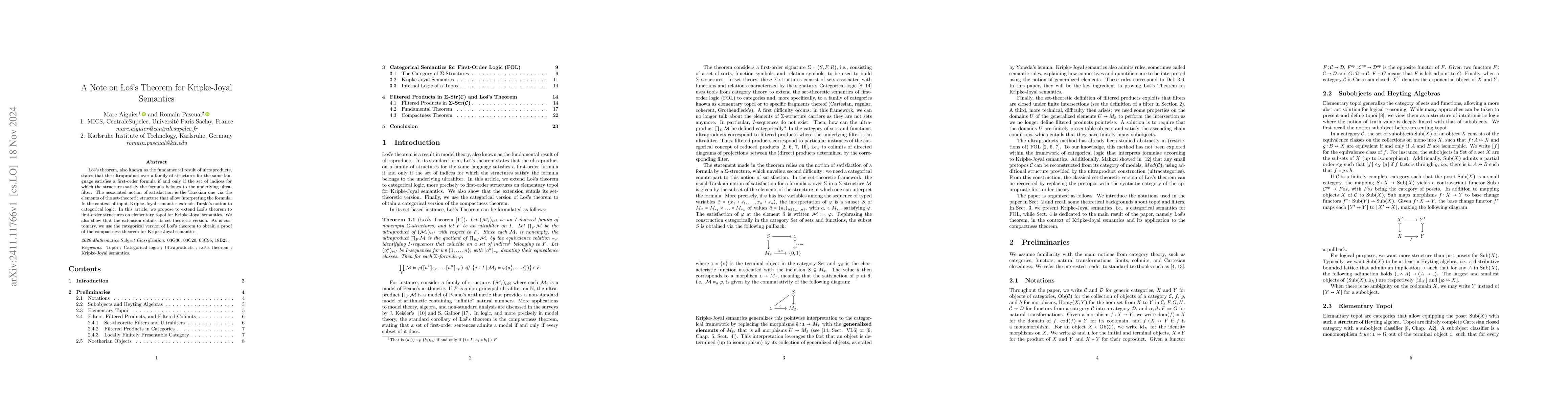 Thumbnail for A Note on Los's Theorem for Kripke-Joyal Semantics