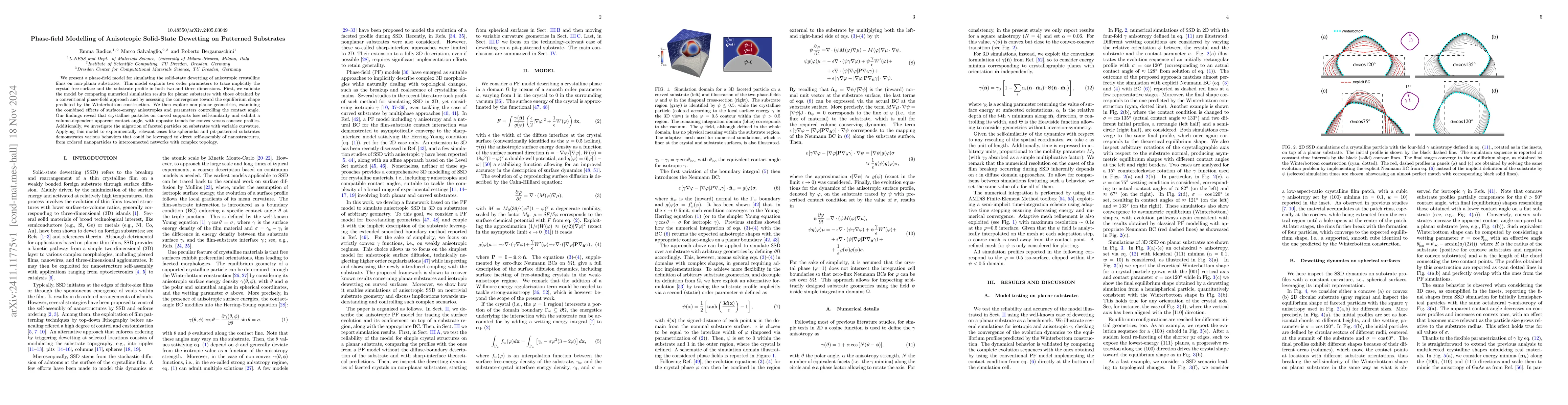 Thumbnail for Phase-field Modelling of Anisotropic Solid-State Dewetting on Patterned
  Substrates