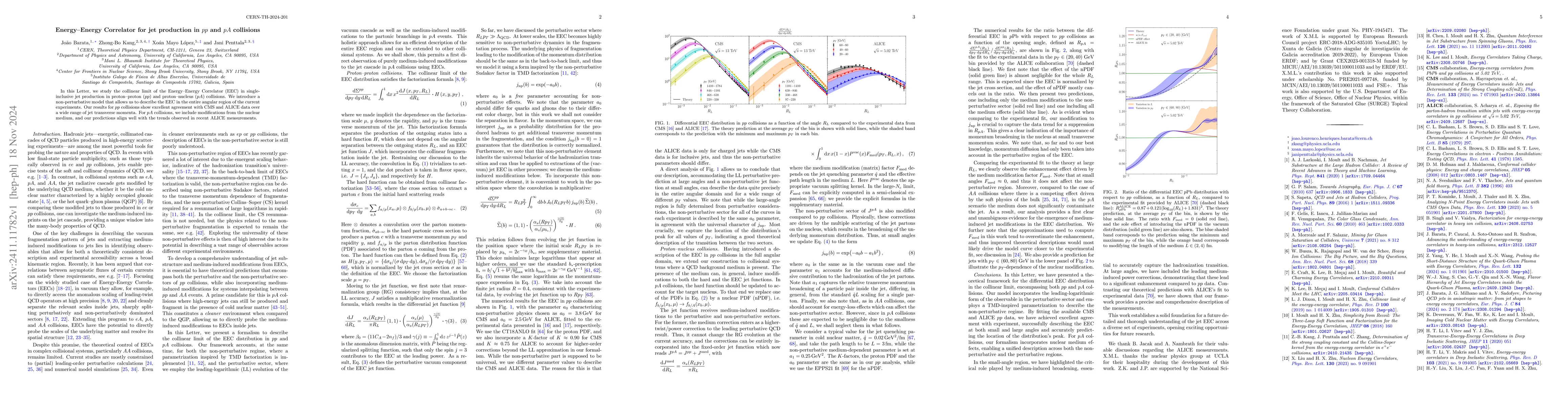 Thumbnail for Energy-Energy Correlator for jet production in $pp$ and $pA$ collisions