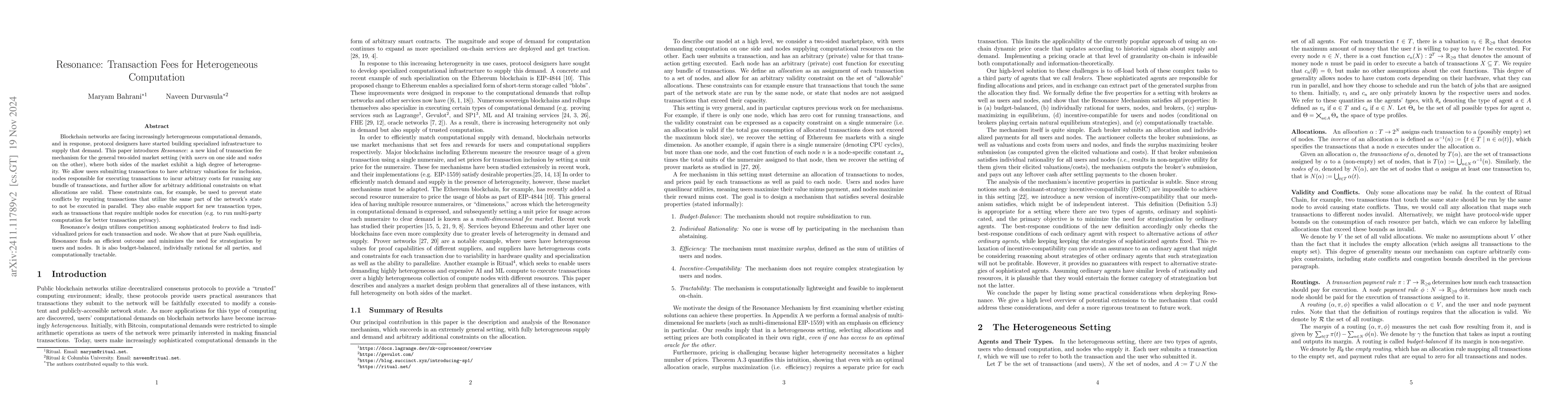 Thumbnail for Resonance: Transaction Fees for Heterogeneous Computation