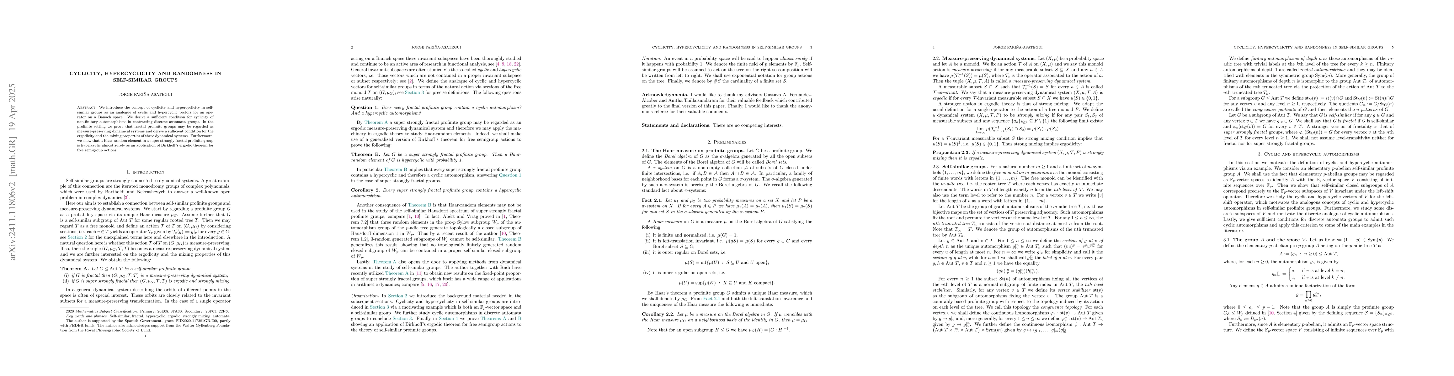 Thumbnail for Cyclicity, hypercyclicity and randomness in self-similar groups