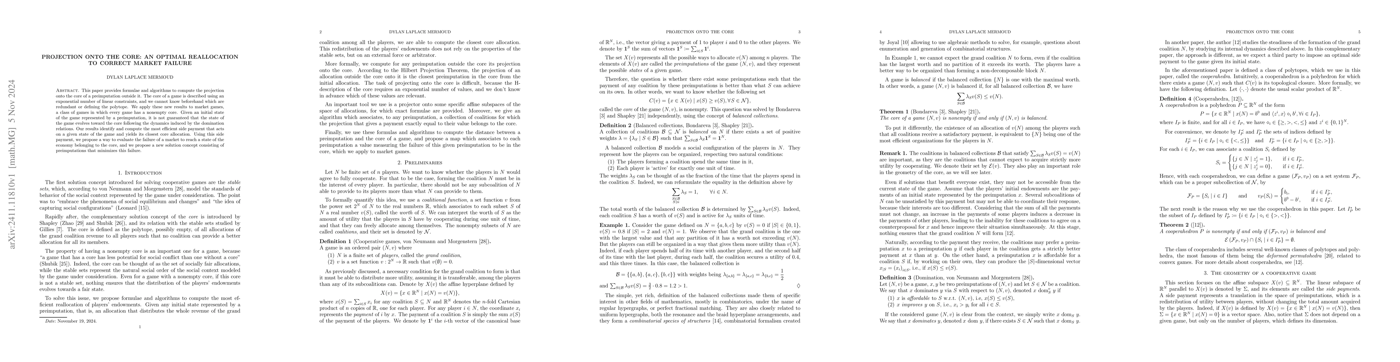 Thumbnail for Projection onto the core: An optimal reallocation to correct market
  failure