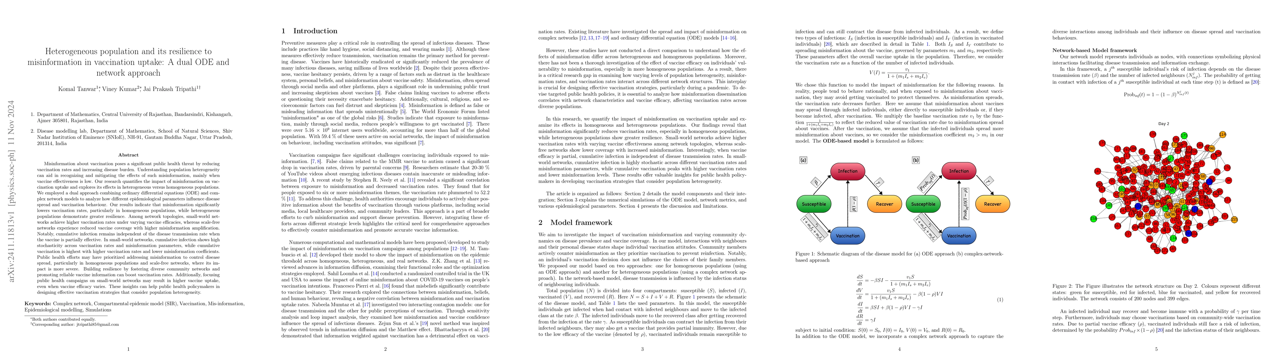 Thumbnail for Heterogeneous population and its resilience to misinformation in
  vaccination uptake: A dual ODE and network approach