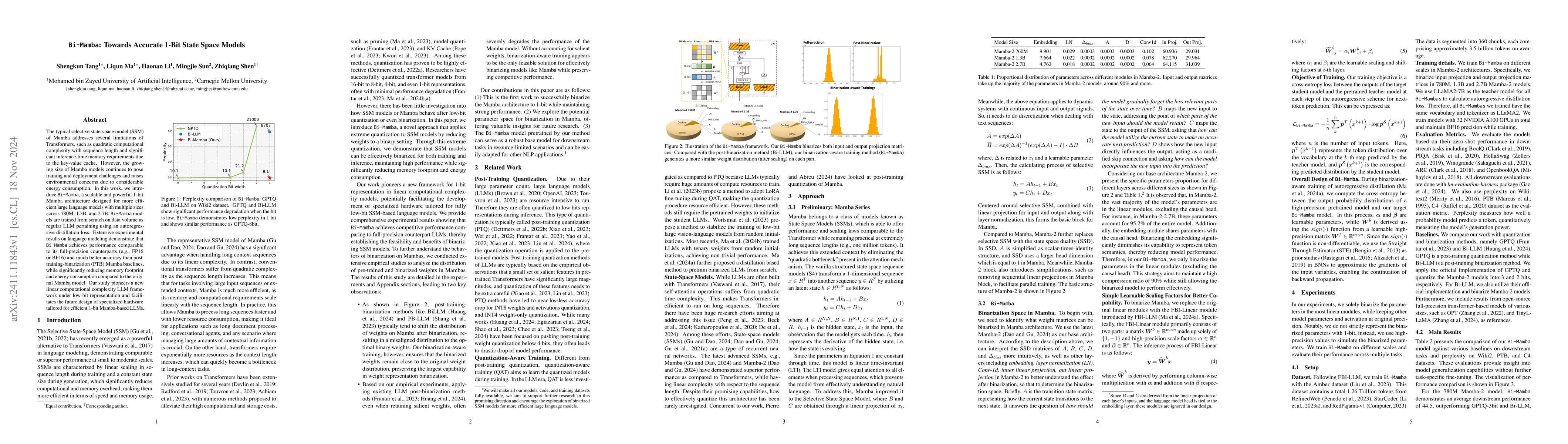 Thumbnail for Bi-Mamba: Towards Accurate 1-Bit State Space Models