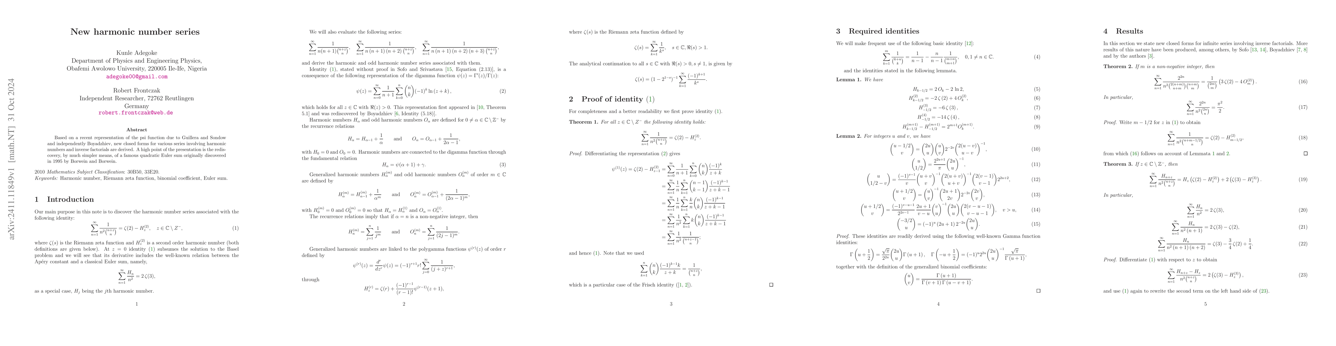 Thumbnail for New harmonic number series