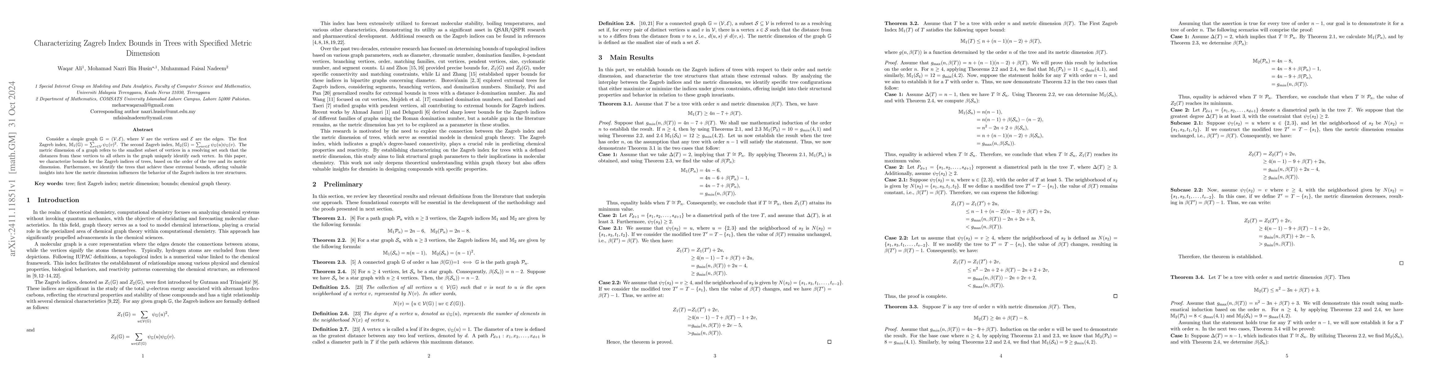 Thumbnail for Characterizing Zagreb Index Bounds in Trees with Specified Metric
  Dimension