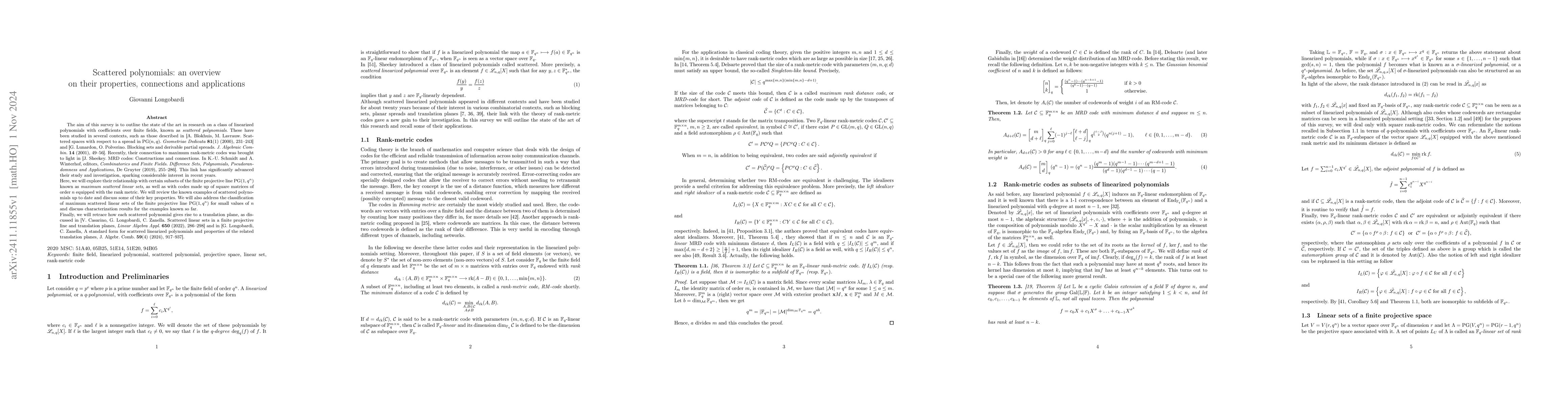 Thumbnail for Scattered polynomials: an overview on their properties, connections and
  applications