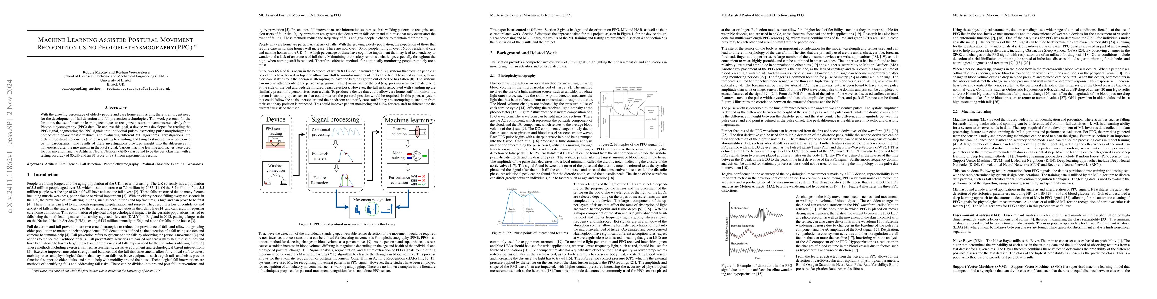 Thumbnail for Machine Learning Assisted Postural Movement Recognition using
  Photoplethysmography(PPG)