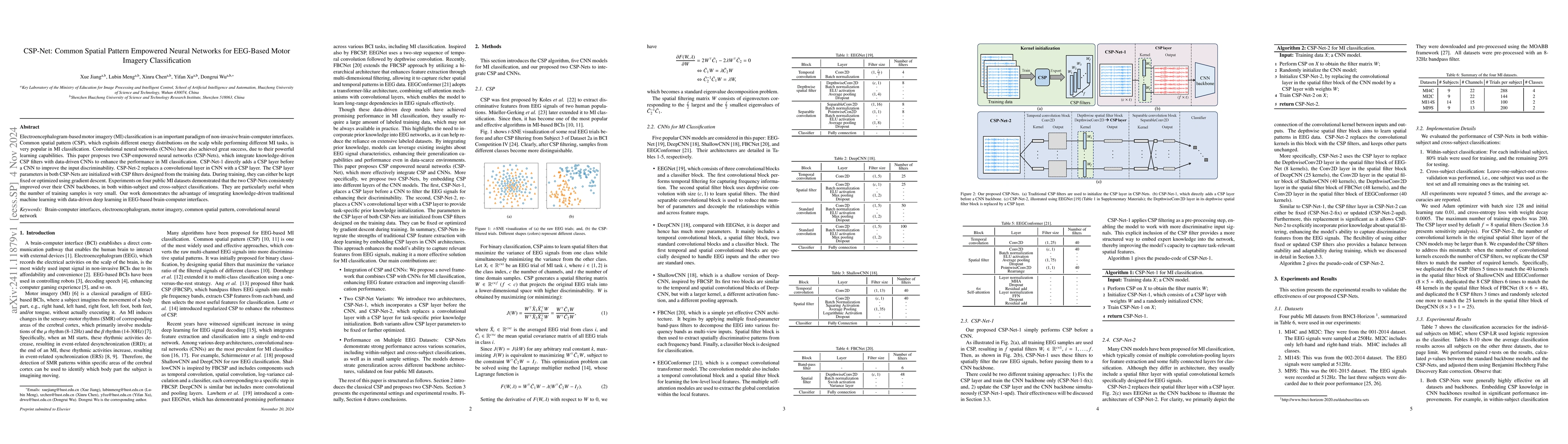 Thumbnail for CSP-Net: Common Spatial Pattern Empowered Neural Networks for EEG-Based
  Motor Imagery Classification