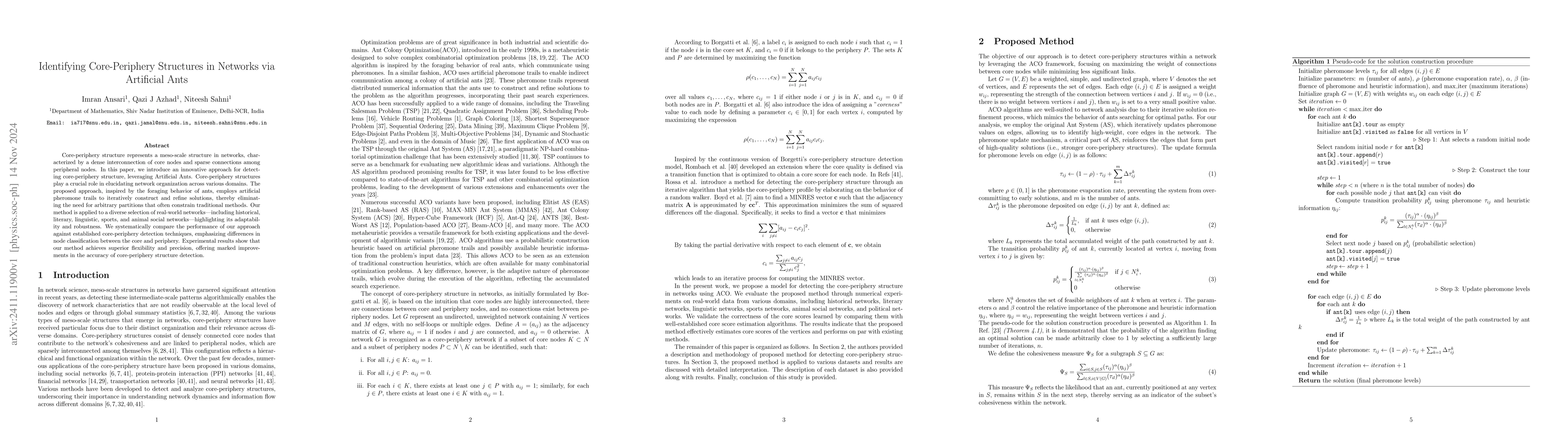 Thumbnail for Identifying Core-Periphery Structures in Networks via Artificial Ants