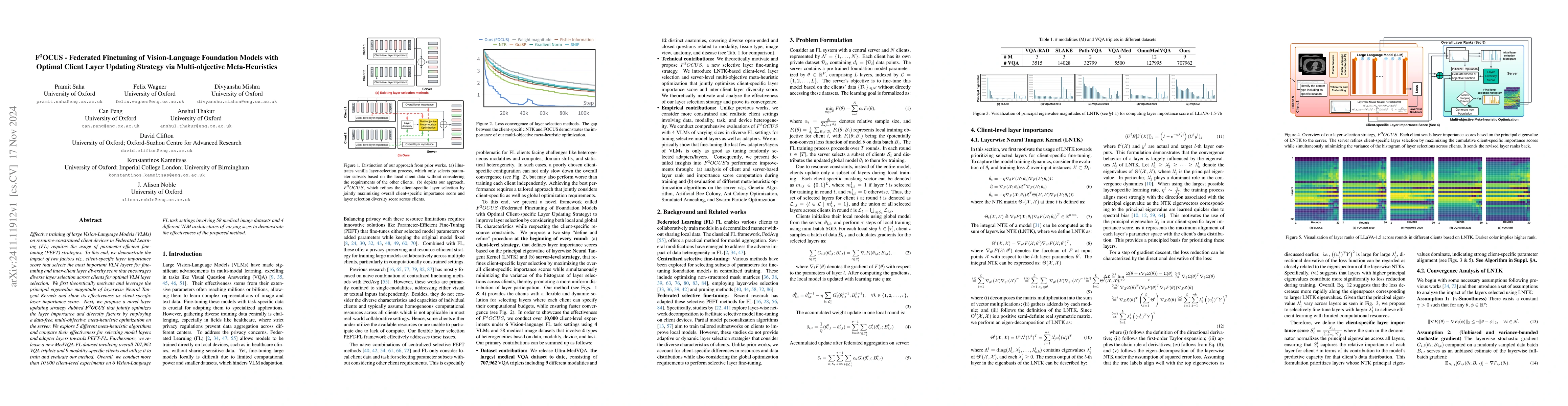 Thumbnail for F$^3$OCUS -- Federated Finetuning of Vision-Language Foundation Models
  with Optimal Client Layer Updating Strategy via Multi-objective
  Meta-Heuristics