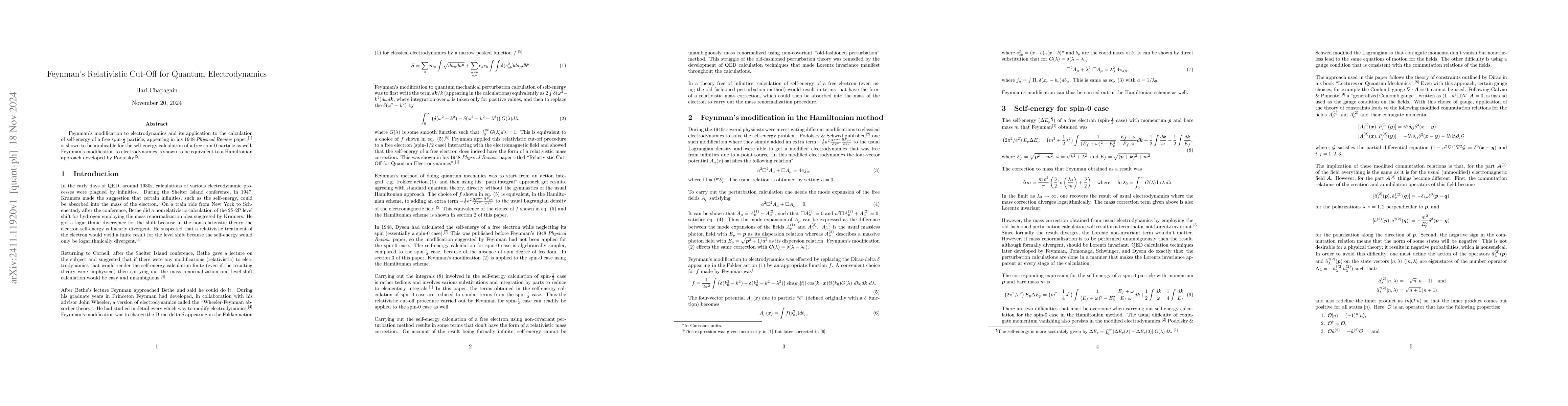 Thumbnail for Feynman's Relativistic Cut-Off for Quantum Electrodynamics
