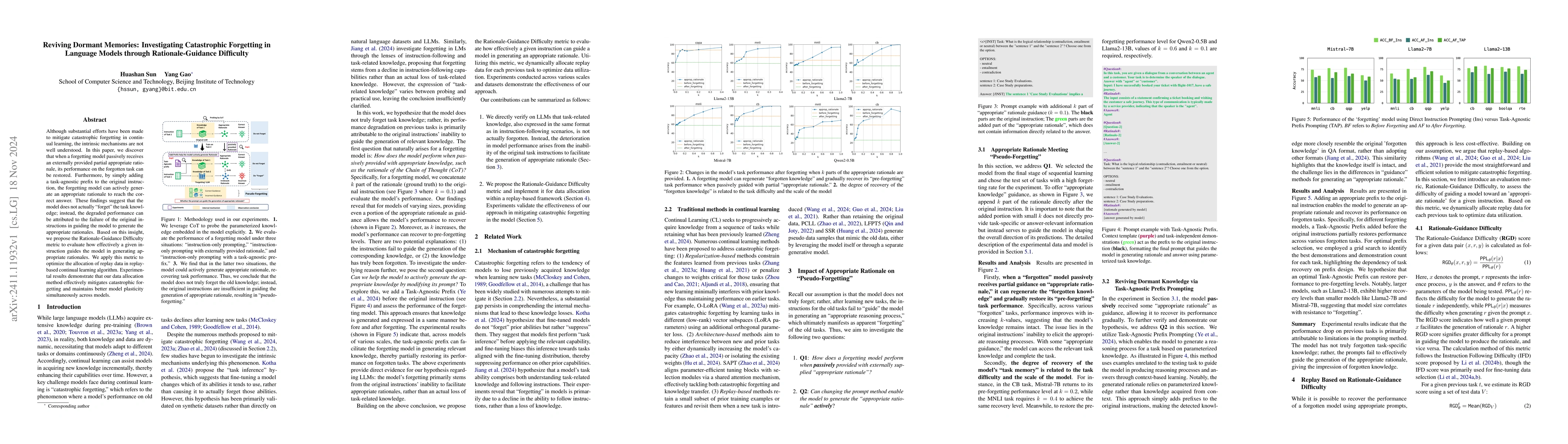 Thumbnail for Reviving Dormant Memories: Investigating Catastrophic Forgetting in
  Language Models through Rationale-Guidance Difficulty