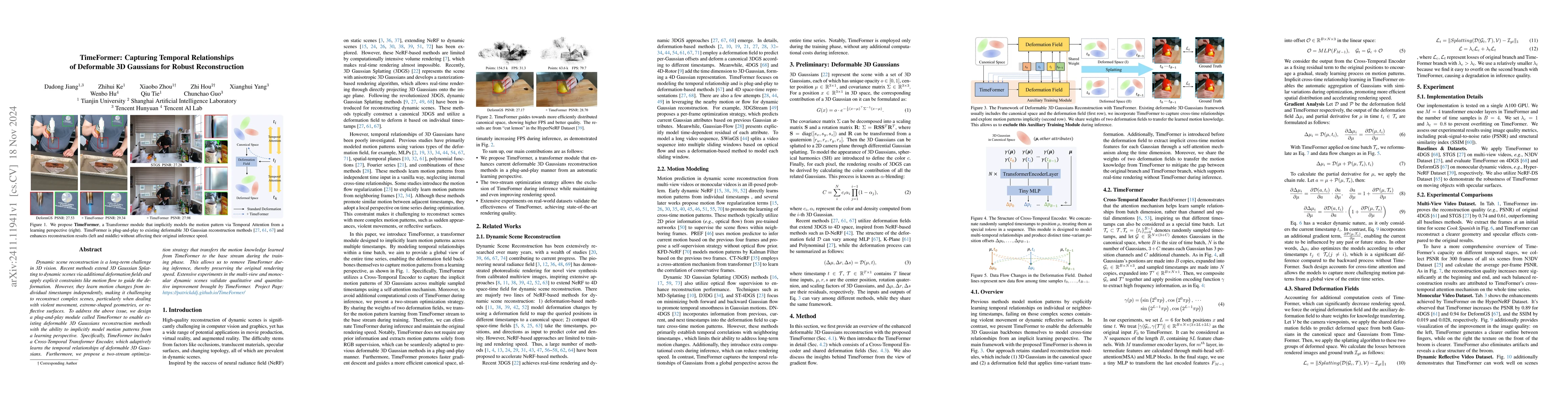Thumbnail for TimeFormer: Capturing Temporal Relationships of Deformable 3D Gaussians
  for Robust Reconstruction