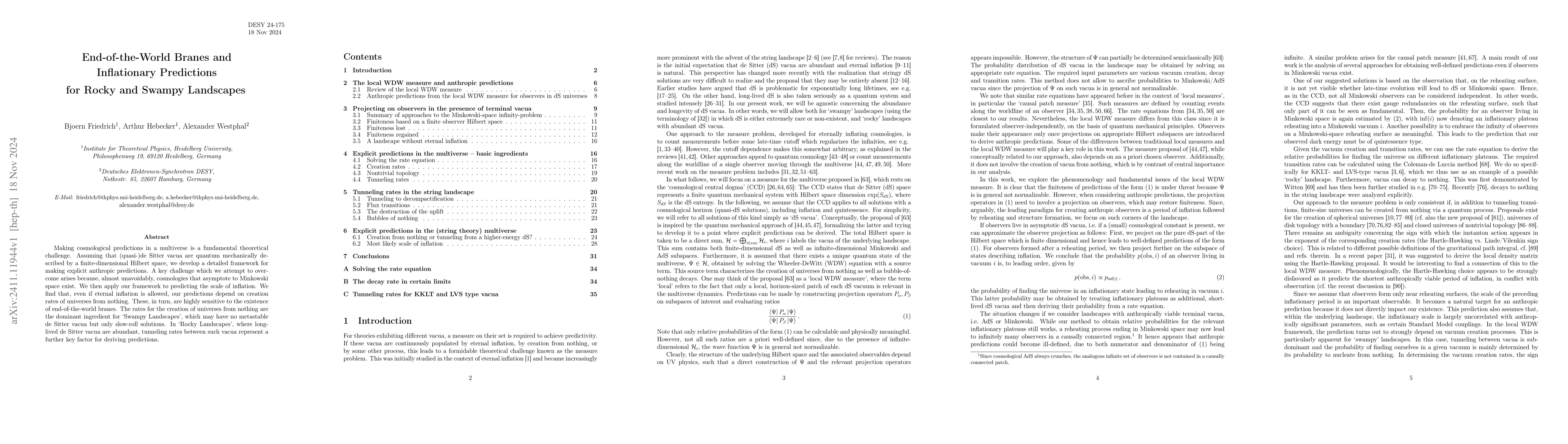 Thumbnail for End-of-the-World Branes and Inflationary Predictions for Rocky and
  Swampy Landscapes