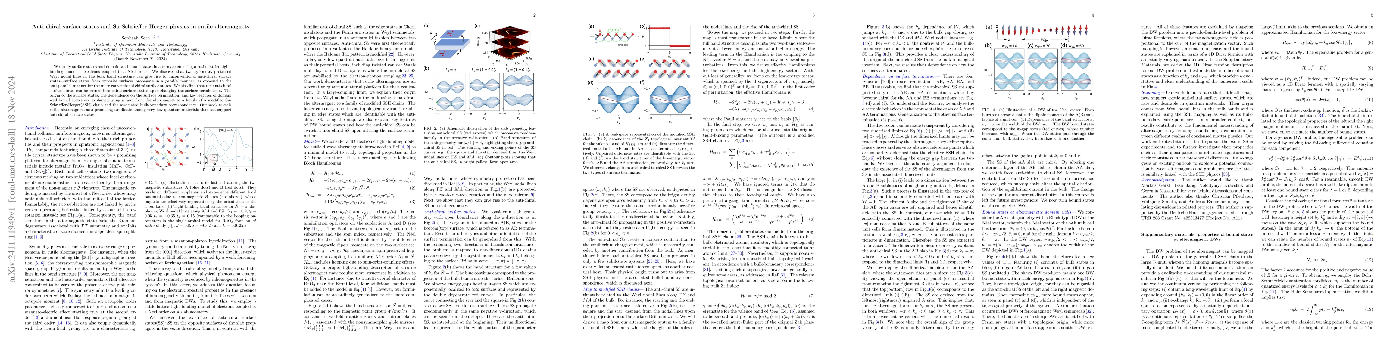 Thumbnail for Anti-chiral surface states and Su-Schrieffer-Heeger physics in rutile
  altermagnets