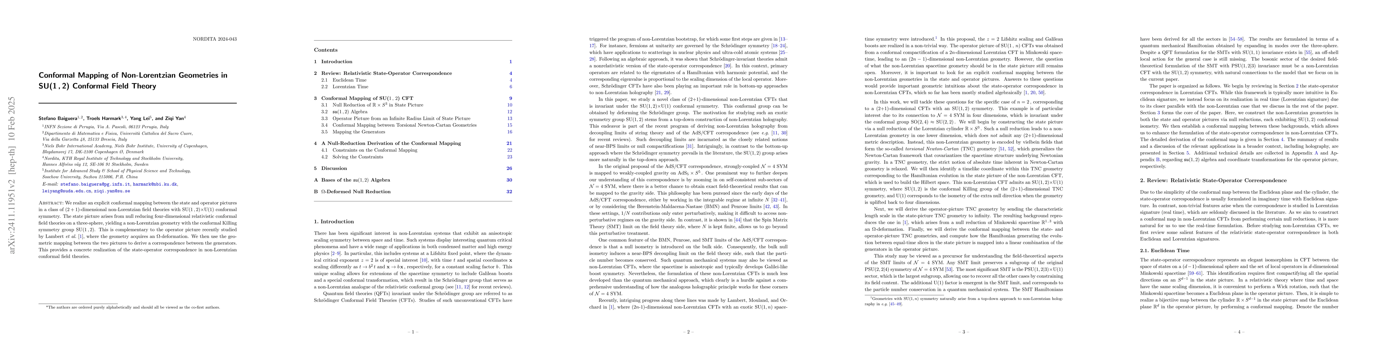 Thumbnail for Conformal Mapping of Non-Lorentzian Geometries in SU(1,2) Conformal
  Field Theory