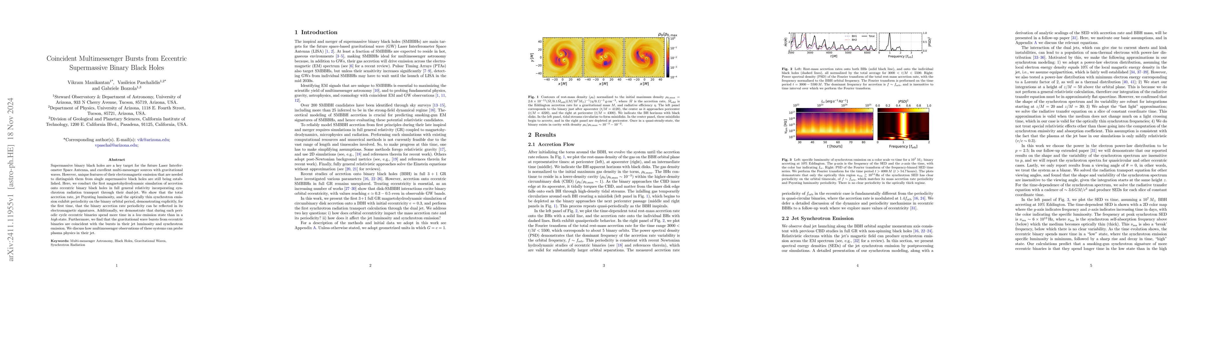 Thumbnail for Coincident Multimessenger Bursts from Eccentric Supermassive Binary
  Black Holes