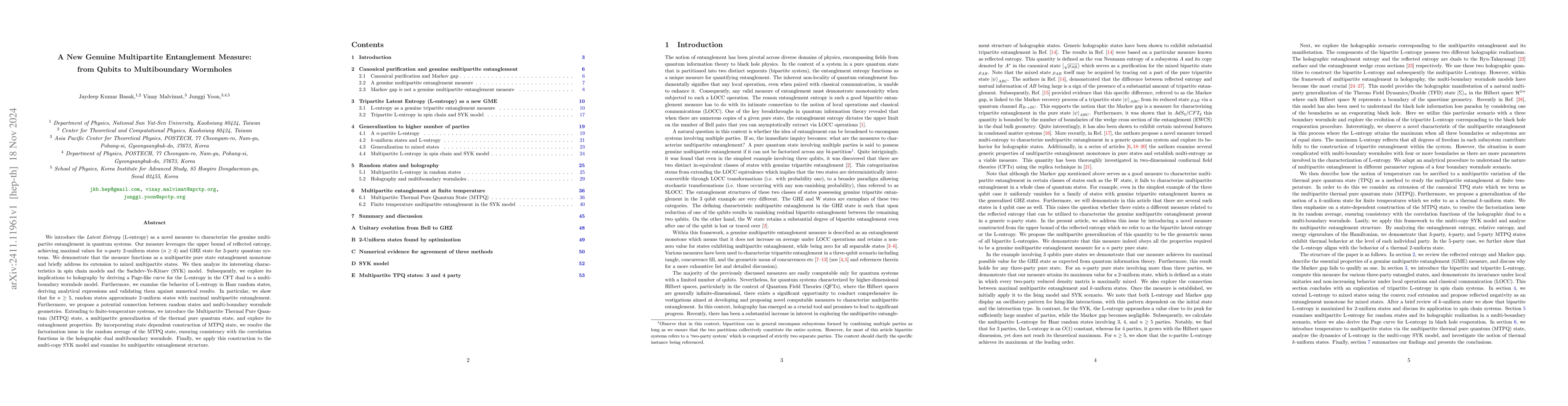 Thumbnail for A New Genuine Multipartite Entanglement Measure: from Qubits to
  Multiboundary Wormholes