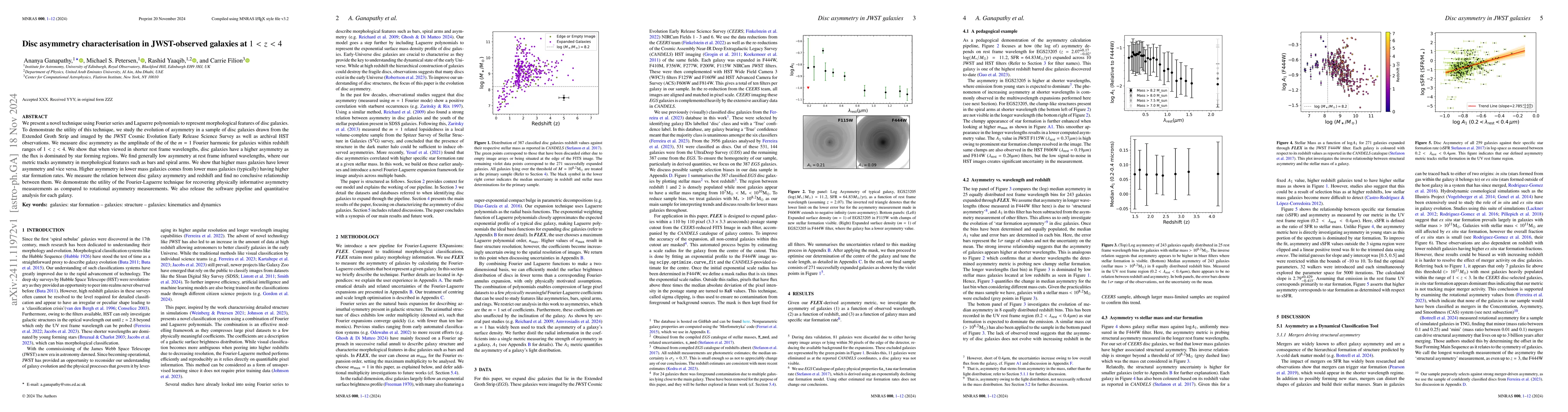 Thumbnail for Disc asymmetry characterisation in JWST-observed galaxies at 1 < z < 4