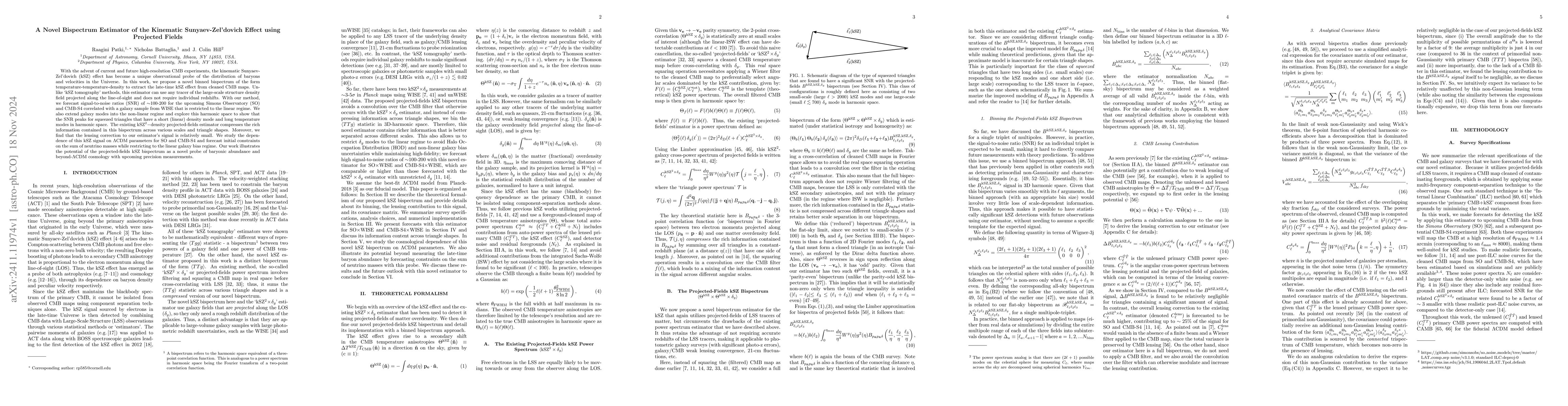 Thumbnail for A Novel Bispectrum Estimator of the Kinematic Sunyaev-Zel'dovich Effect
  using Projected Fields