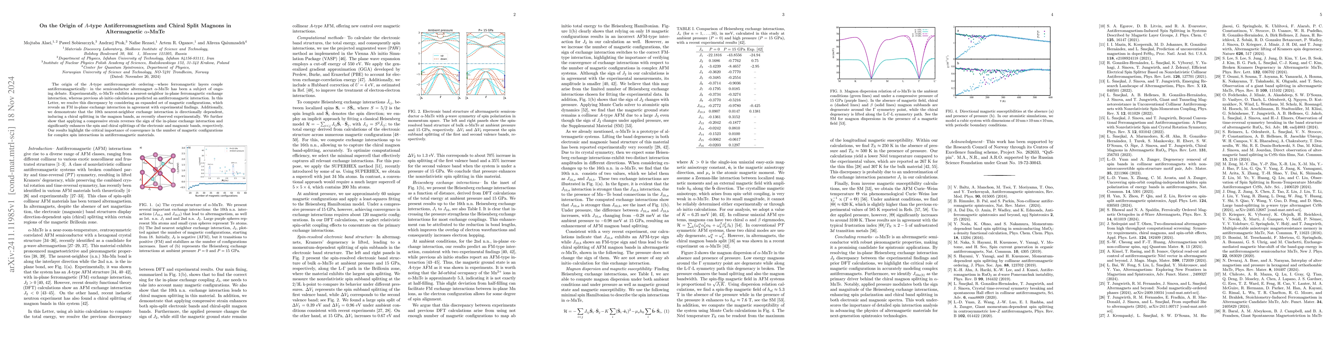 Thumbnail for On the Origin of $A$-type Antiferromagnetism and Chiral Split Magnons in
  Altermagnetic $α$-MnTe