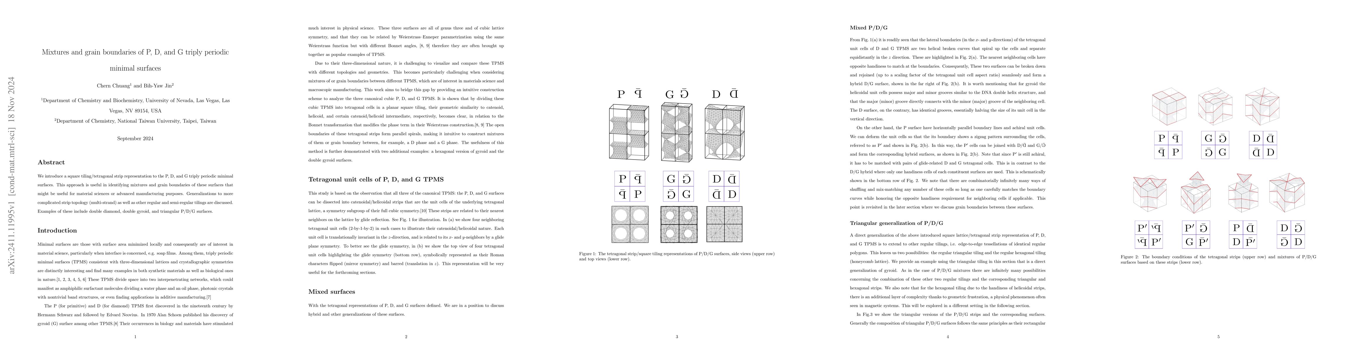 Thumbnail for Mixtures and grain boundaries of P, D, and G triply periodic minimal
  surfaces