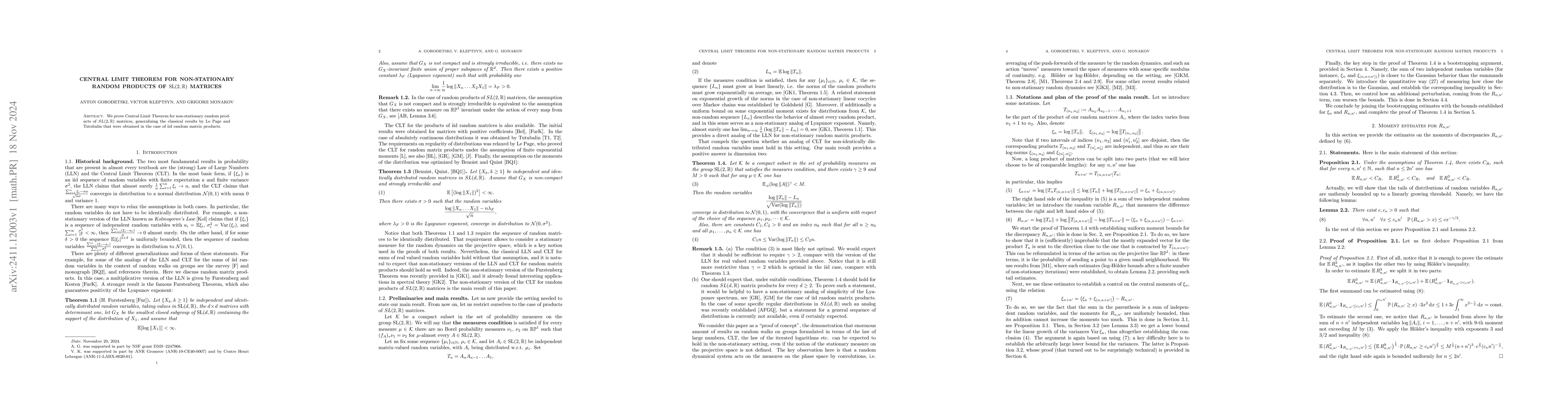 Thumbnail for Central Limit Theorem for non-stationary random products of $\SL(2, \R)$
  matrices