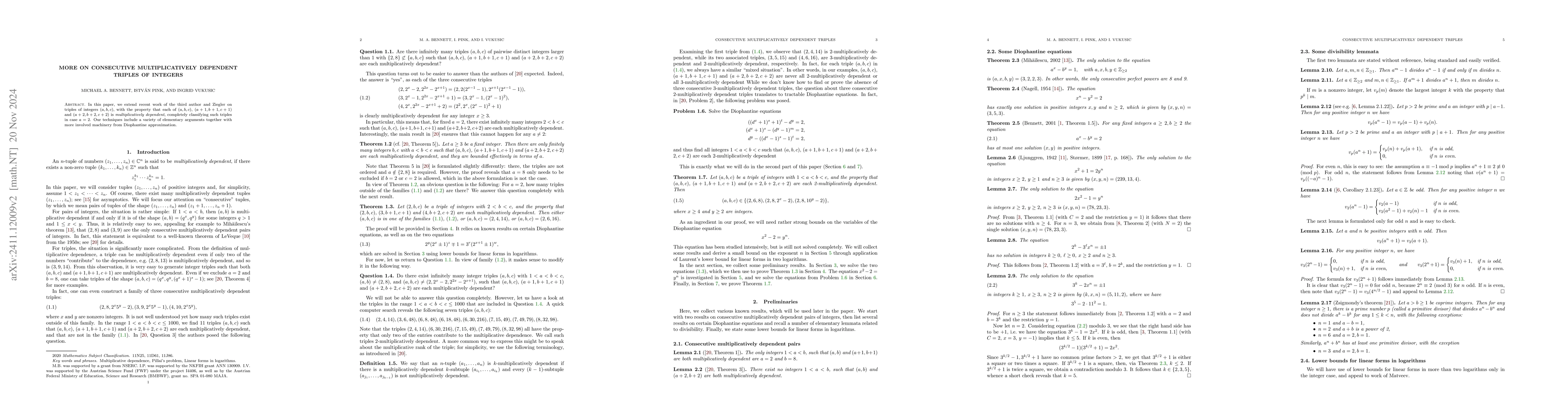 Thumbnail for More on consecutive multiplicatively dependent triples of integers