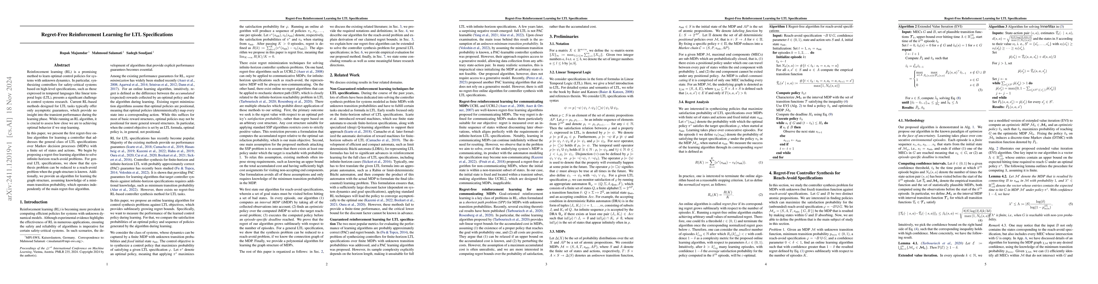 Thumbnail for Regret-Free Reinforcement Learning for LTL Specifications