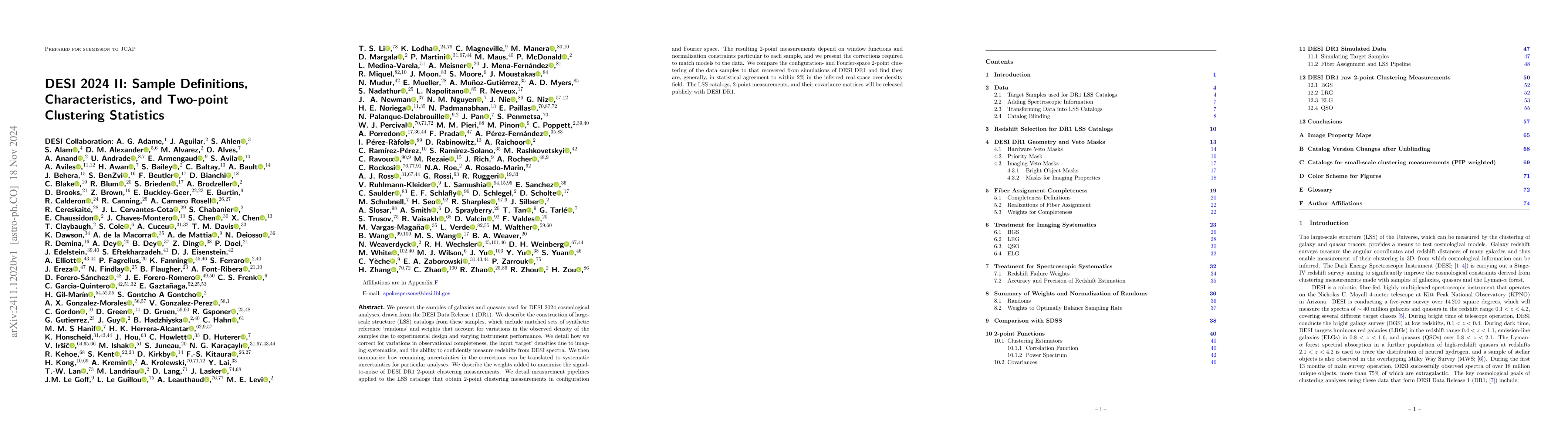 Thumbnail for DESI 2024 II: Sample Definitions, Characteristics, and Two-point
  Clustering Statistics